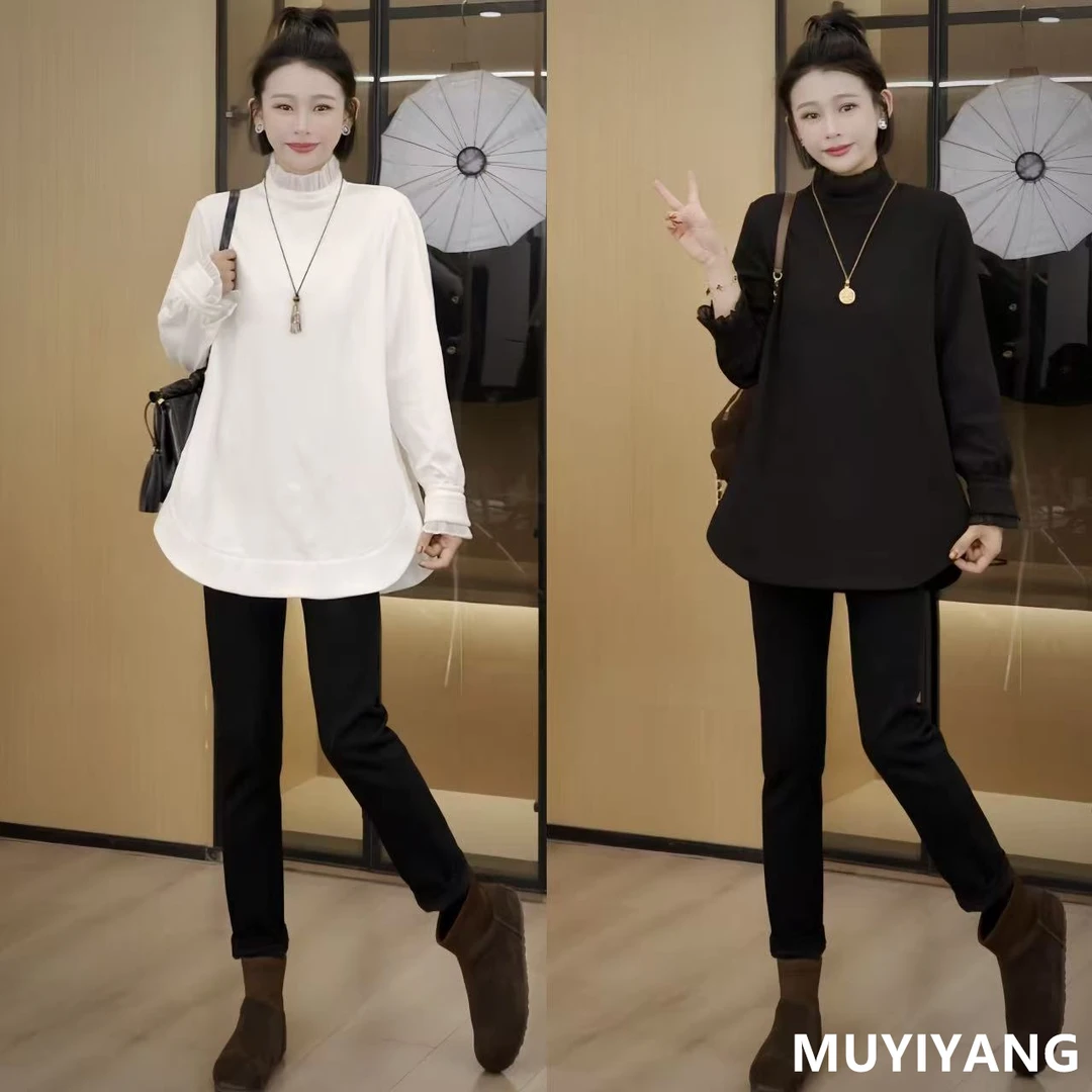 【云衫】小众高级感拼接蕾丝加厚高定版打底衫 衣长77 25-658#