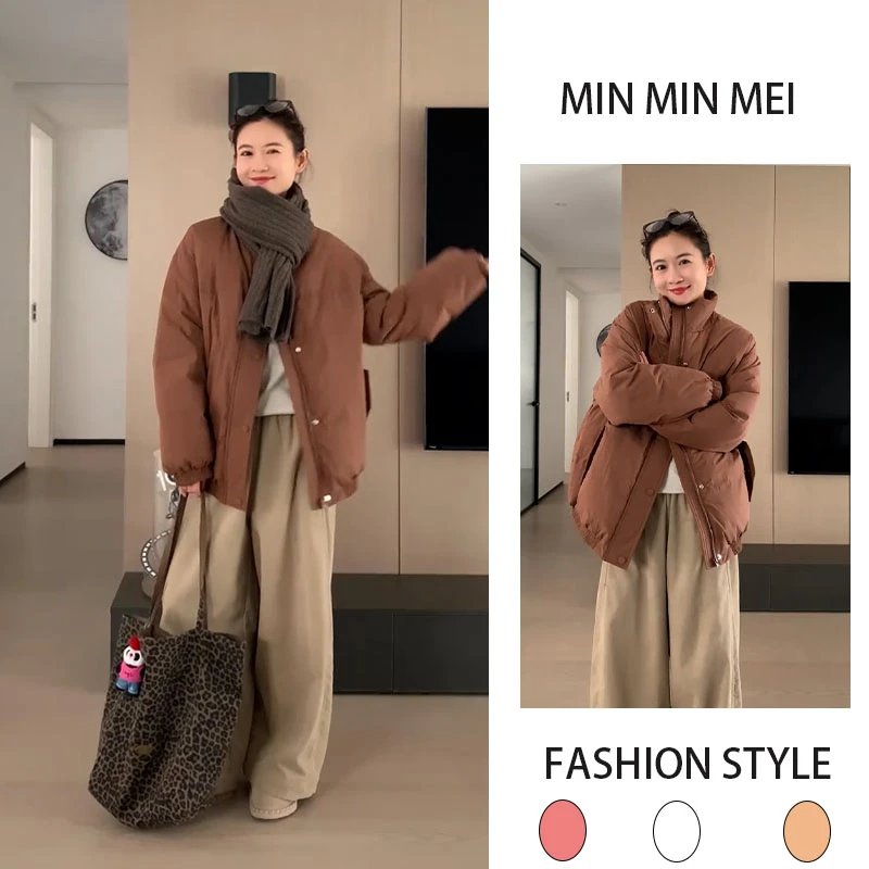 秋冬季时尚穿搭一整套宽松加厚棉服外套显瘦阔腿裤洋气减龄两件套