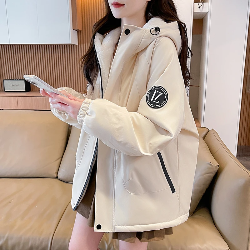 加绒加厚工装外套女冬季2025年新款初中高中学生宽松休闲棉衣棉服