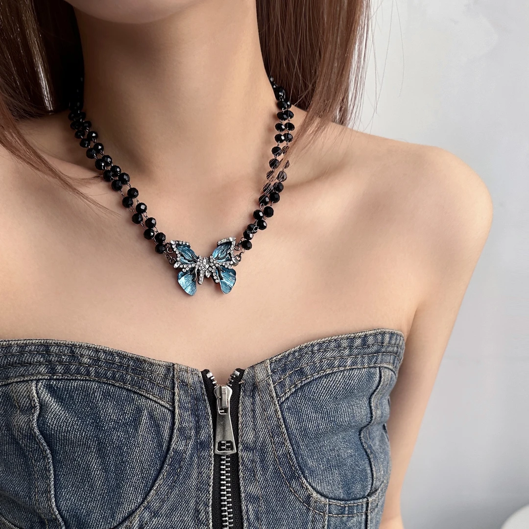 合金亚克力项链 X5491-1甜酷个性时尚潮流百搭高级感蝴蝶项链女款