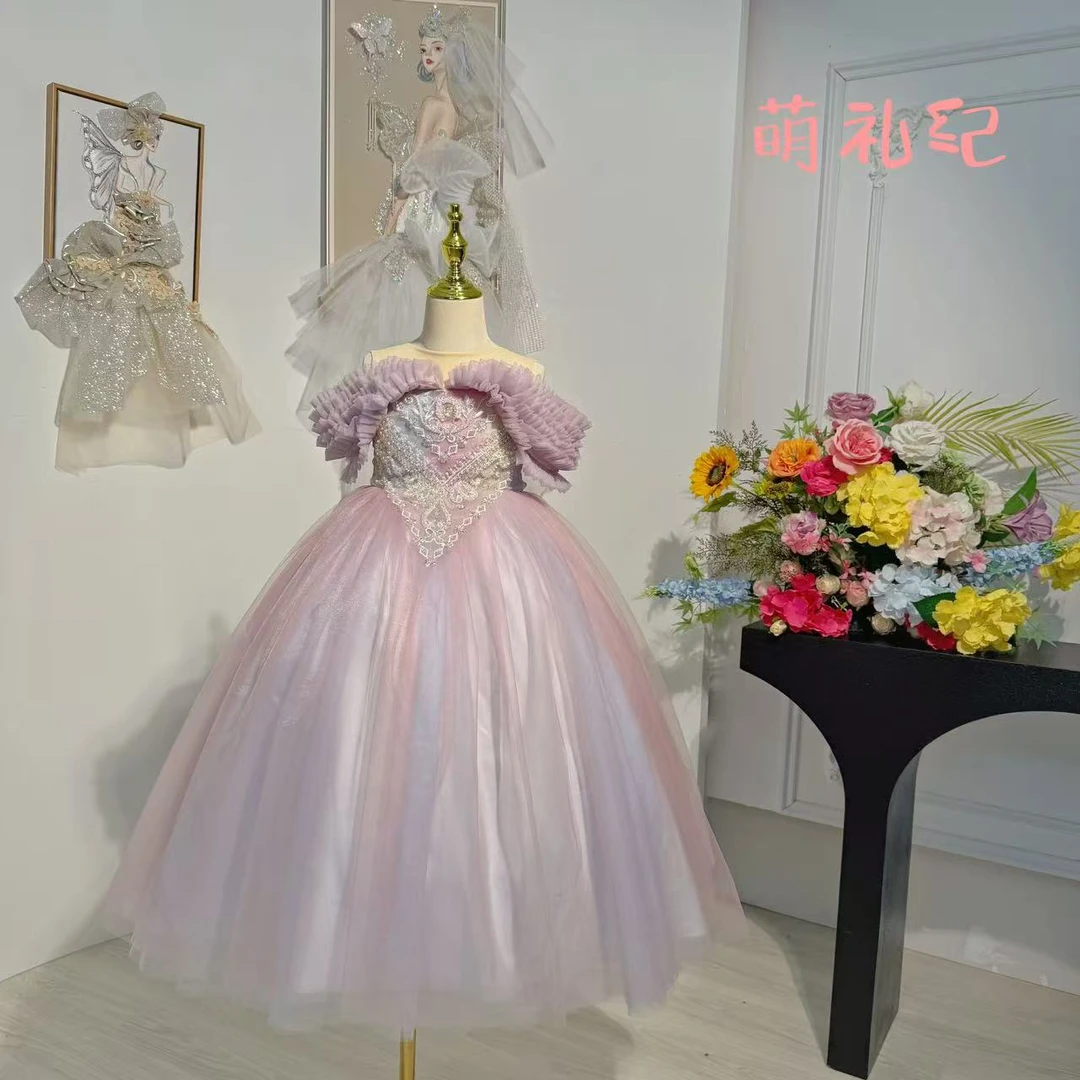 女童3到15岁晚礼服主持人花童短袖生日钢琴演奏走秀洋气蓬春蓬蓬
