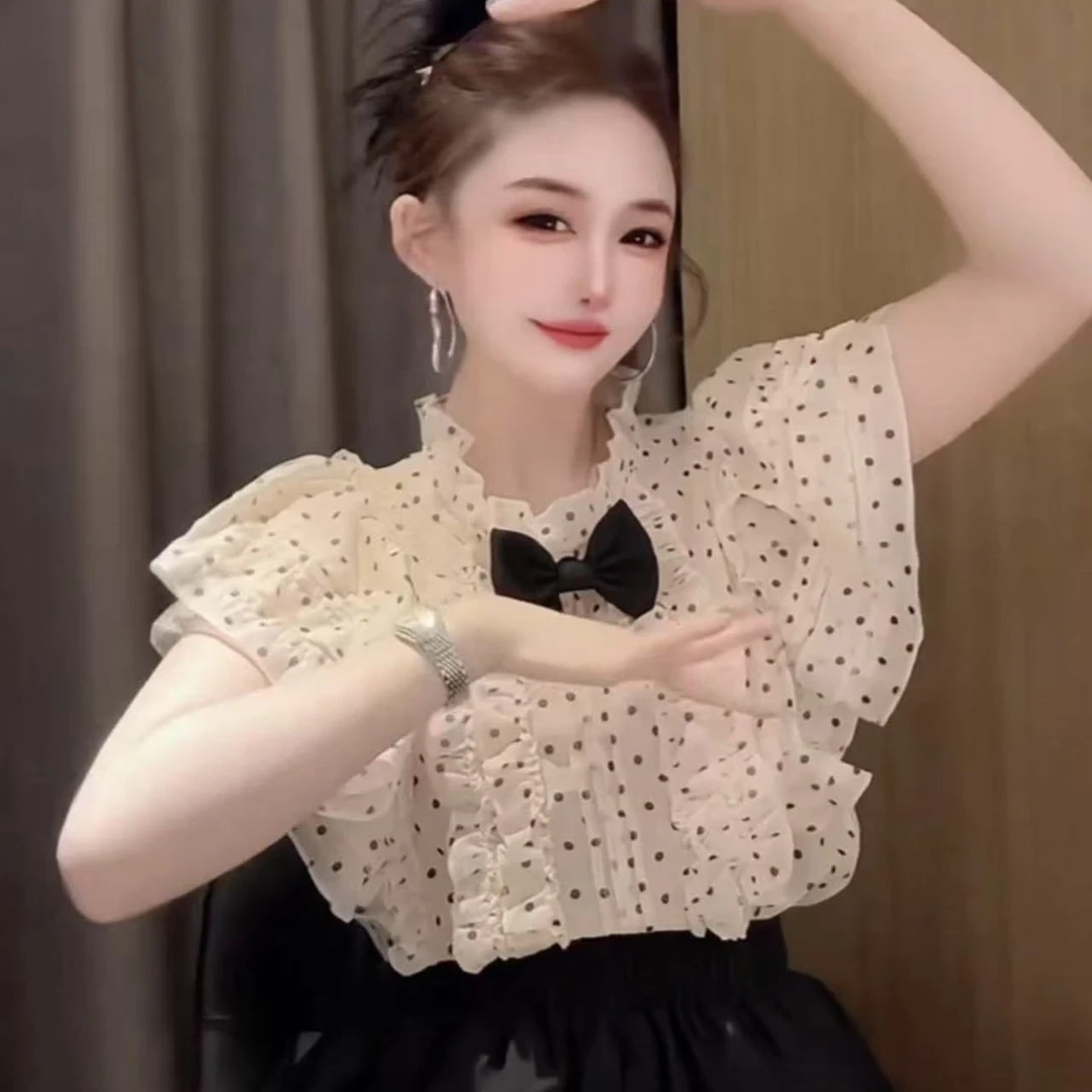 729欧货法式荷叶边泡泡袖衬衫2025夏新款设计感减龄显瘦百搭上衣