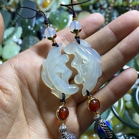 岫玉手机挂件未镶嵌一对