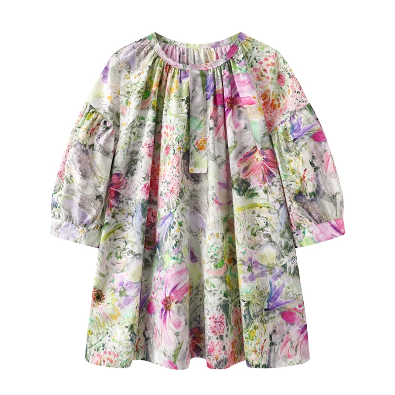 V领印染九分袖轻熟风薄款衬衫扎染雪纺衫碎花外套