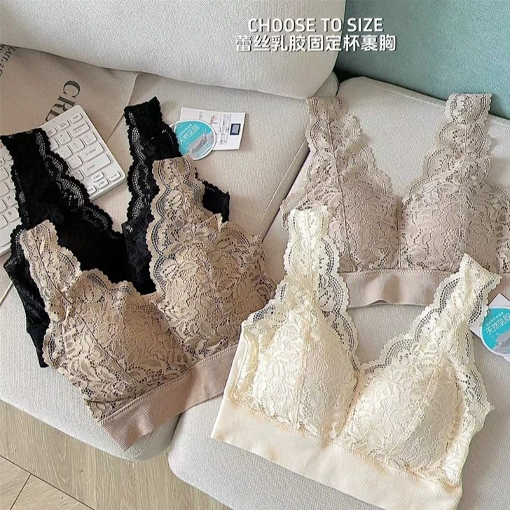 7532法式蕾丝乳胶固定厚杯裹胸舒适宽肩带后背U型美背·