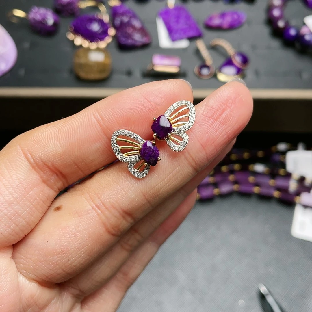 苏纪石（舒俱来）耳钉银S925镶嵌