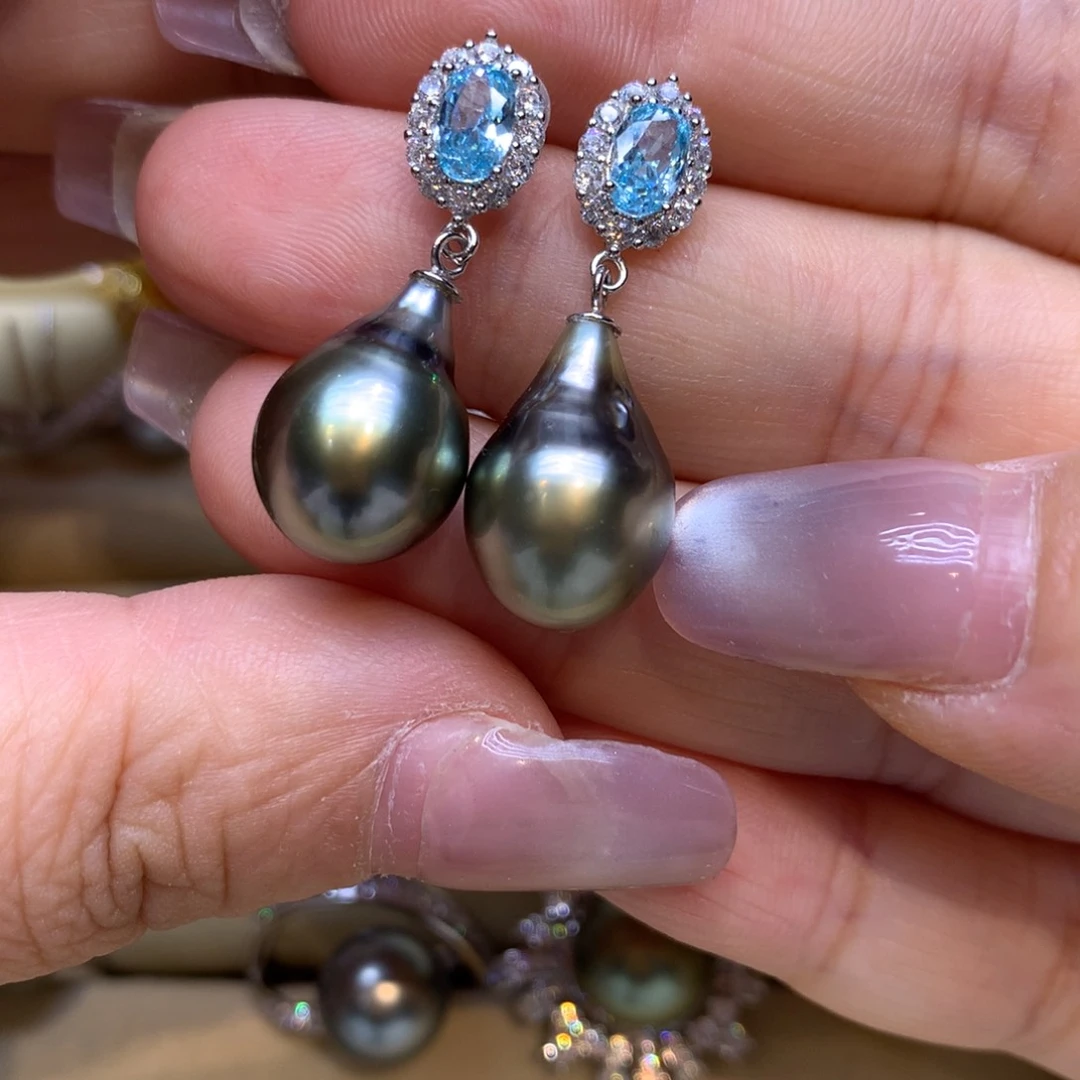 银S925镶嵌耳饰海水珍珠