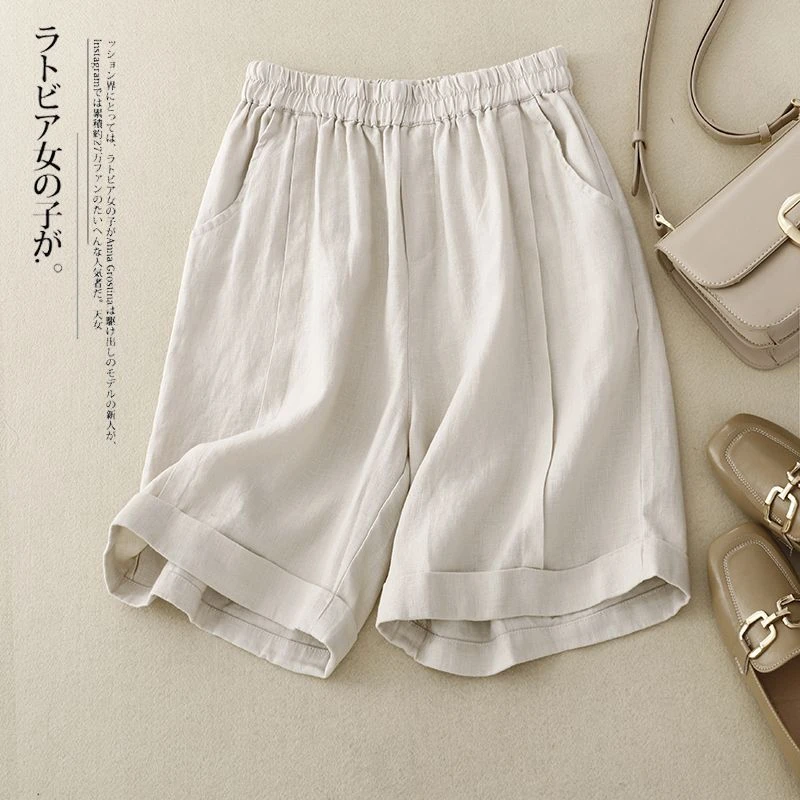 阔腿裤短裤夏季宽松高腰显瘦薄款休闲文艺复古纯色五分裤子大码