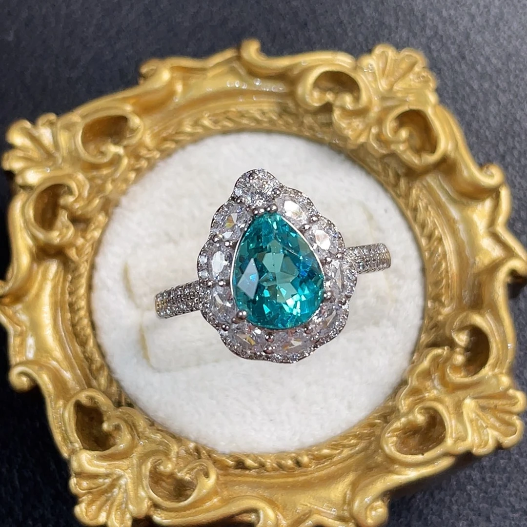 磷灰石银S925镀金镶嵌戒指