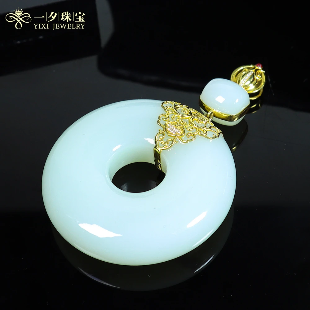 【一夕珠宝】18K和田玉5白玉平安扣甜甜圈大气吊坠 多样性发一丨