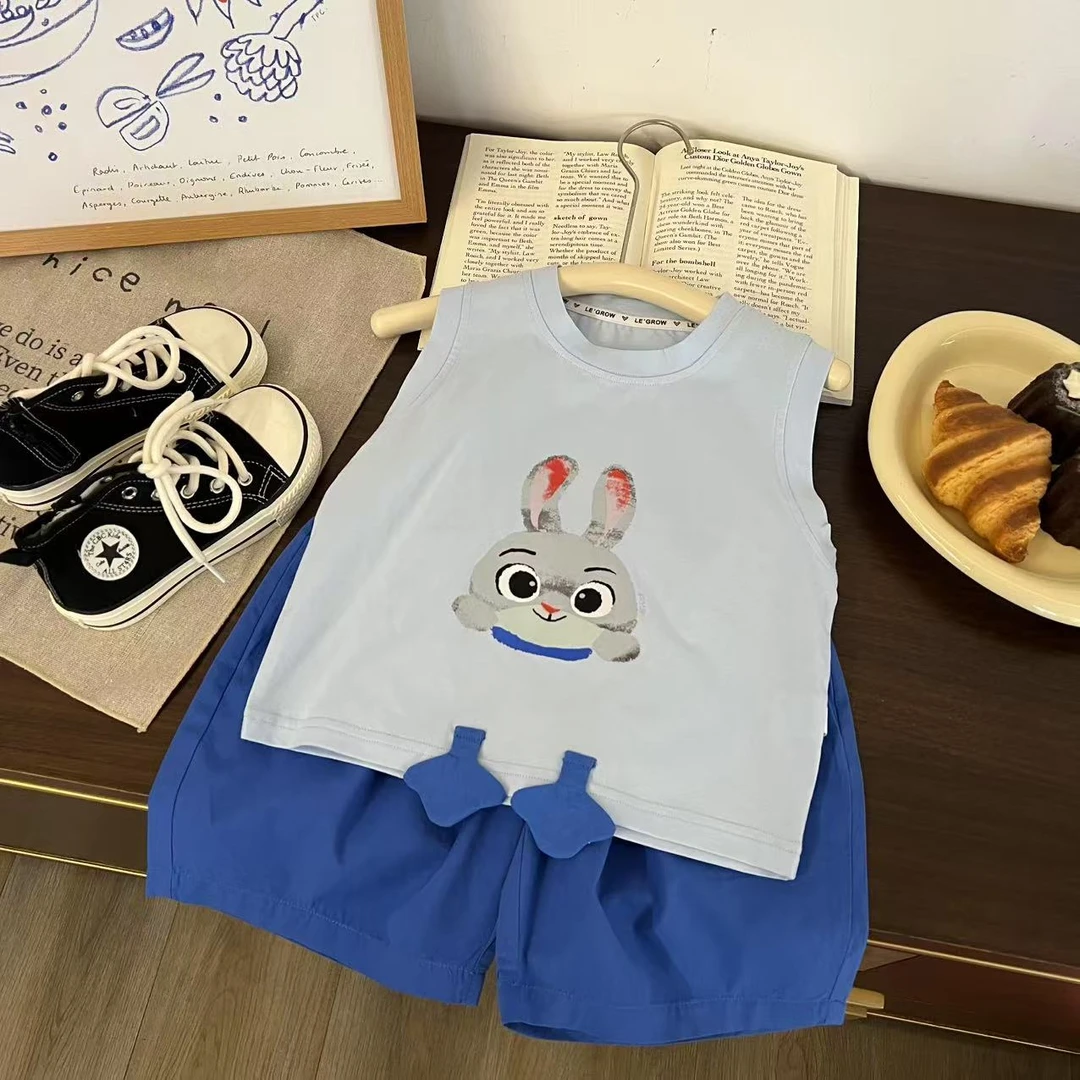 儿童夏季卡通朱迪小兔子无袖两件套H2117
