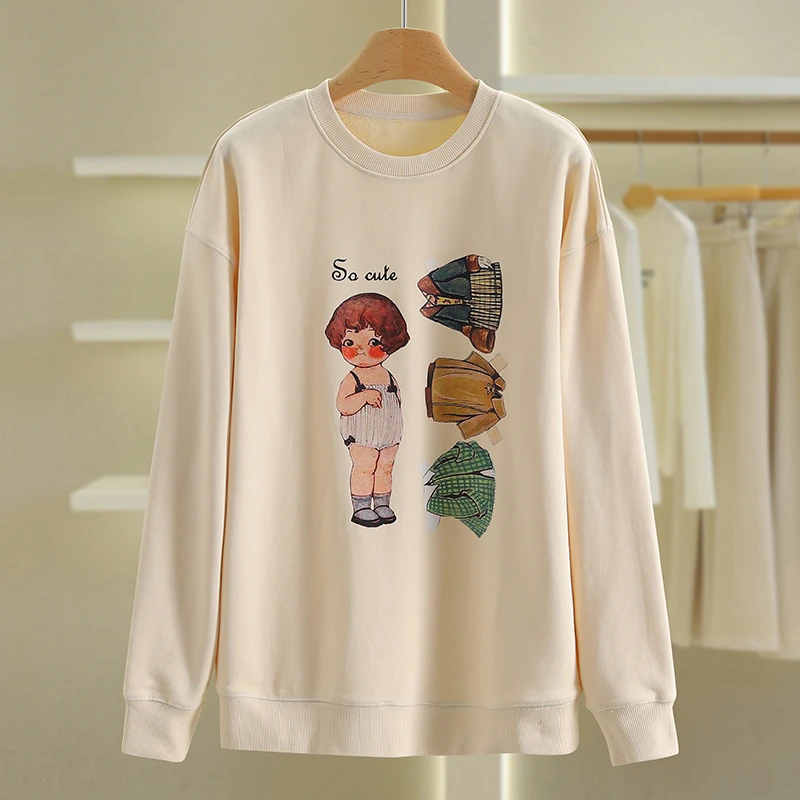 【伍莎-自营】休闲印花宽松圆领百搭卫衣#VZA38V003