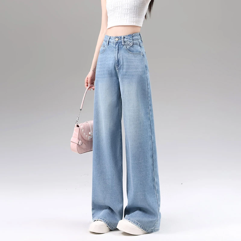 阔腿牛仔裤女夏季薄款2025新款高腰垂感浅色裤子女显瘦宽松直筒裤