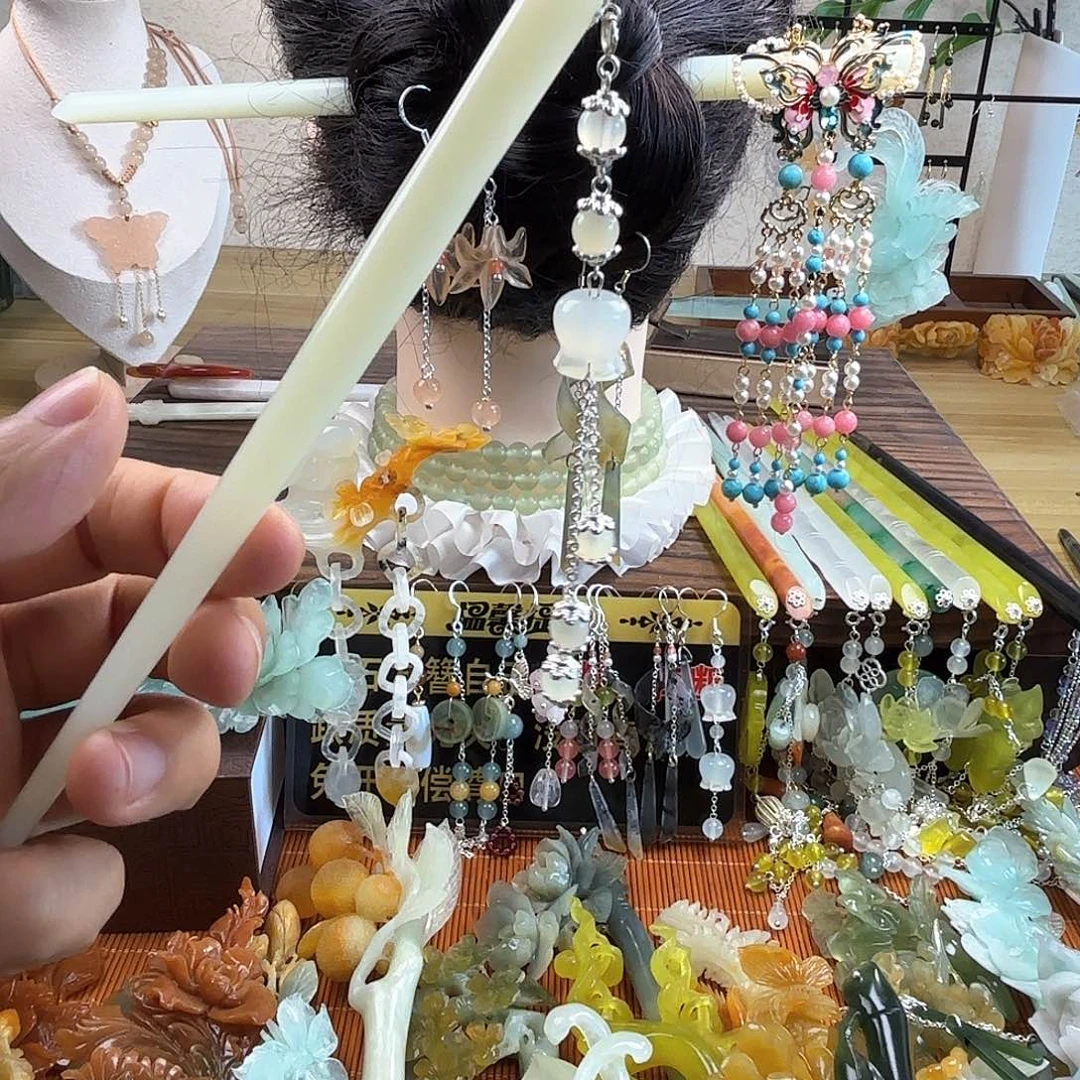 蛇纹石玉合金发饰