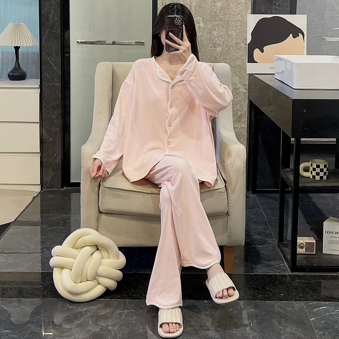 睡衣女春秋季长袖大码德绒2025新款加厚保暖粉色套装可外穿家居服