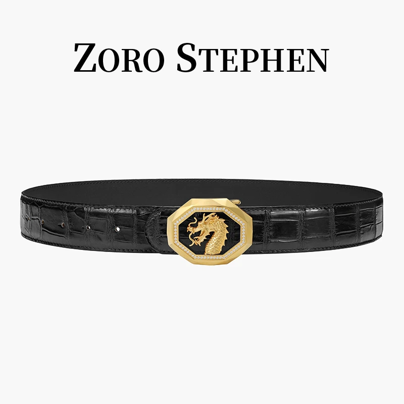 佐罗史蒂芬真鳄鱼皮黑色腰带轻奢高档时尚龙头镀金扣男士皮带