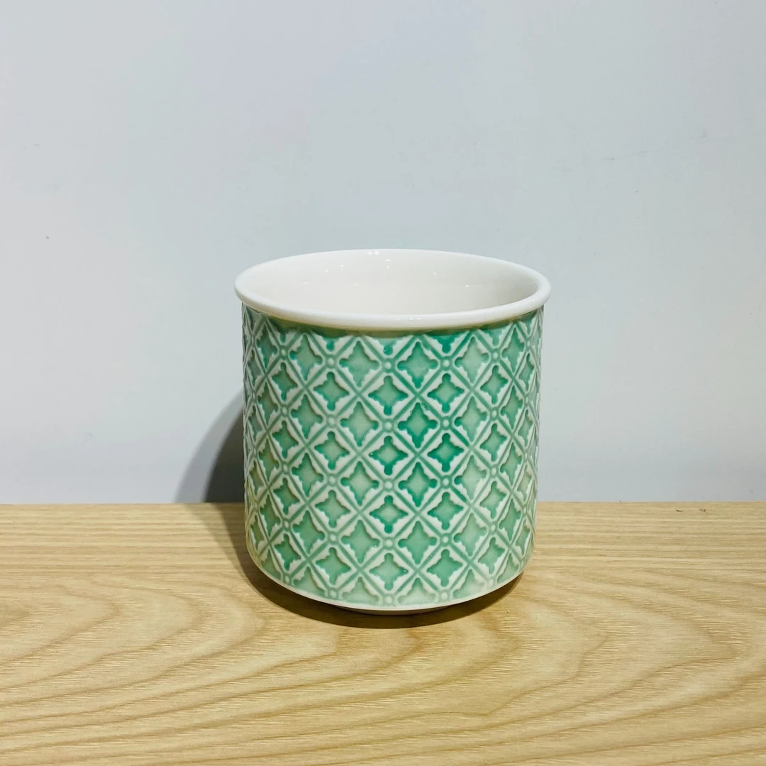 廷怀绿釉菱格纹可乐杯