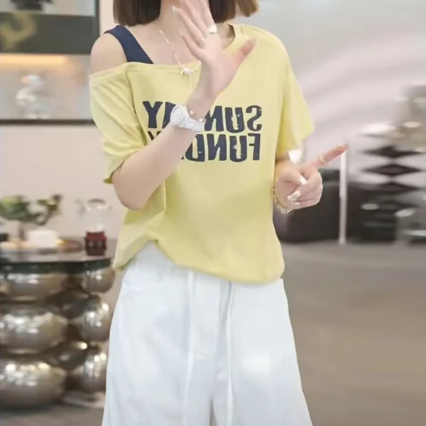 【懒人字母】2025夏季新款时尚休闲气质宽松显瘦T恤上衣