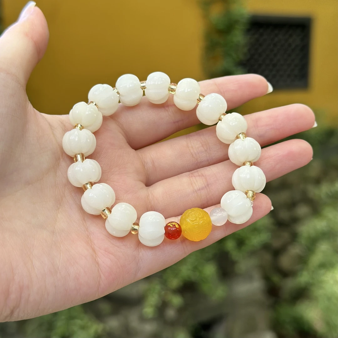 非金属树脂手链 灵隐福气满满天然南瓜菩提手串手链菩提根饰品