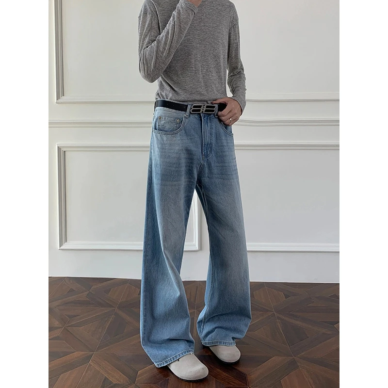 浅蓝色水洗牛仔裤男款春秋美式街头潮牌宽松直筒阔腿休闲垂感长裤