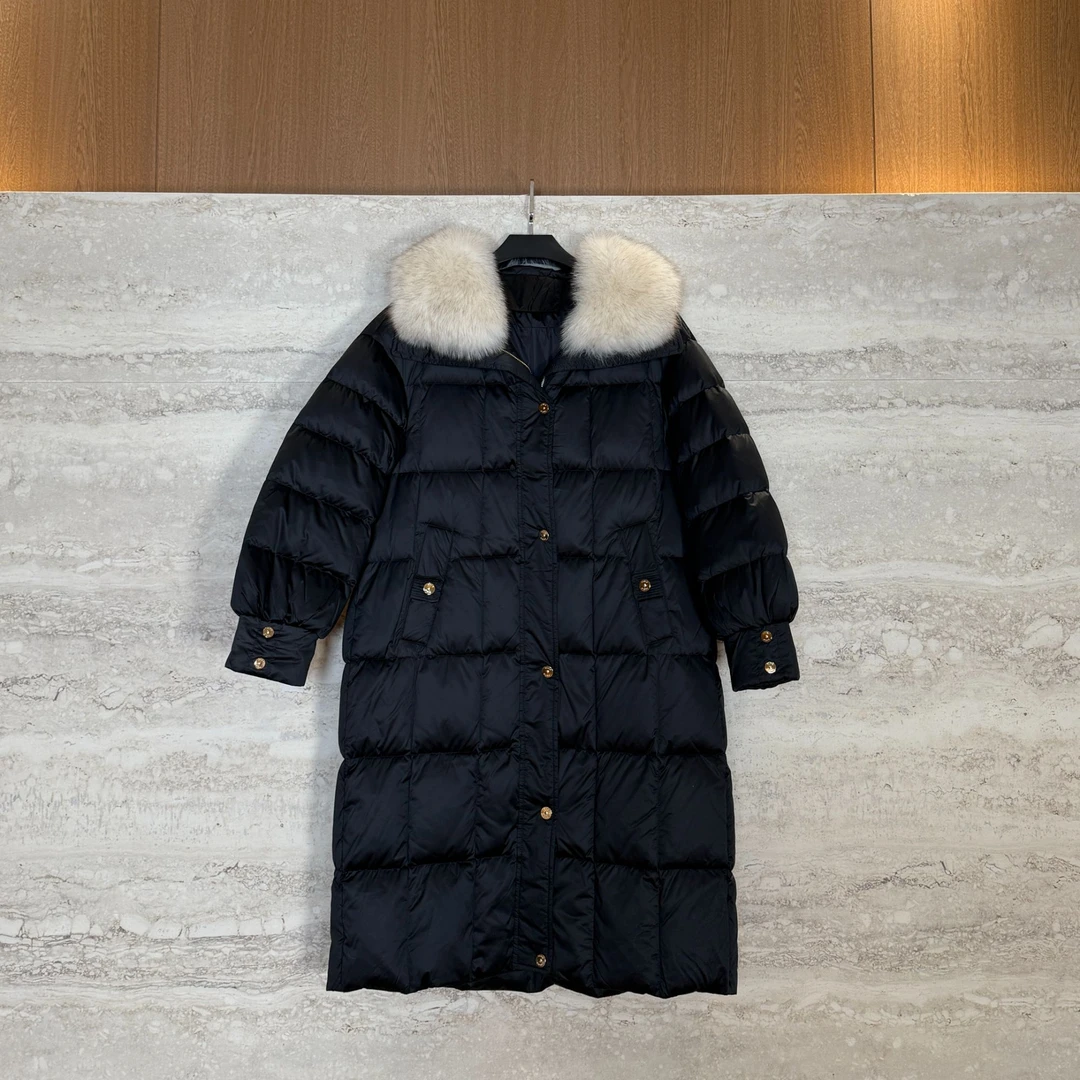 TANTAN 时尚收腰中长款冬季大毛领羽绒服4108