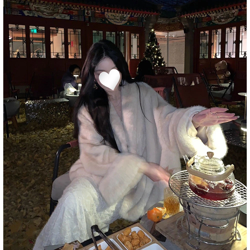 披肩毛领保暖宽松毛呢外套女秋冬季甜美气质纯色简约双面大衣女