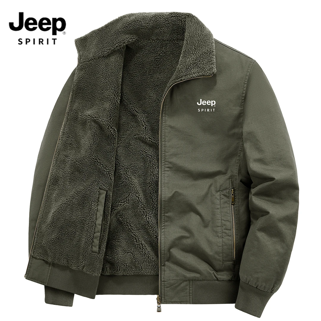 Jeep吉普正品棉衣男冬季加绒加厚外套大码棉袄中老年保暖翻领棉服