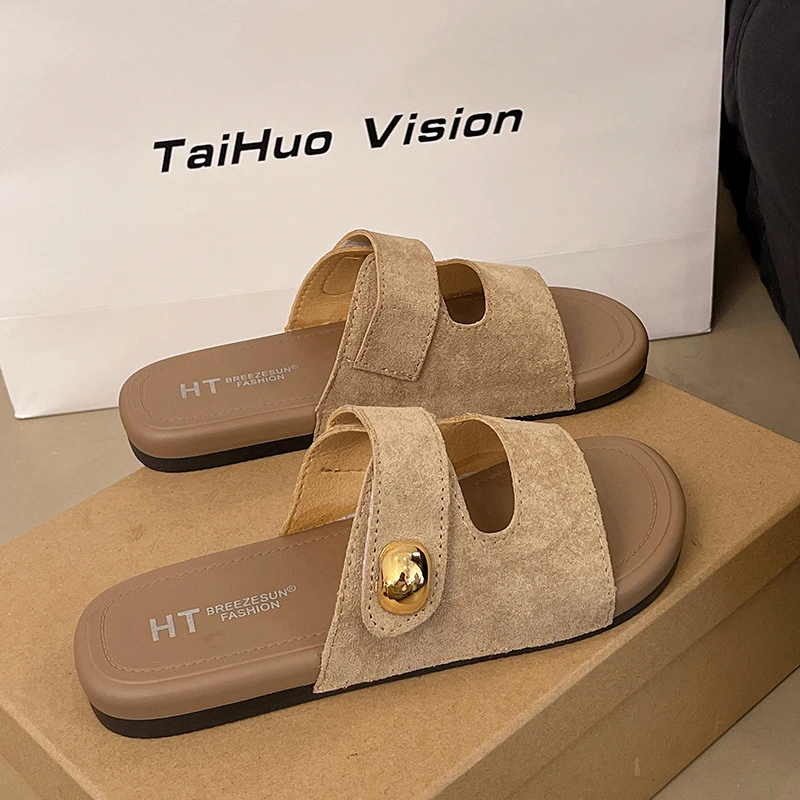 法式勃肯半拖鞋女爆款夏天外穿时尚小金豆懒人一脚蹬凉鞋