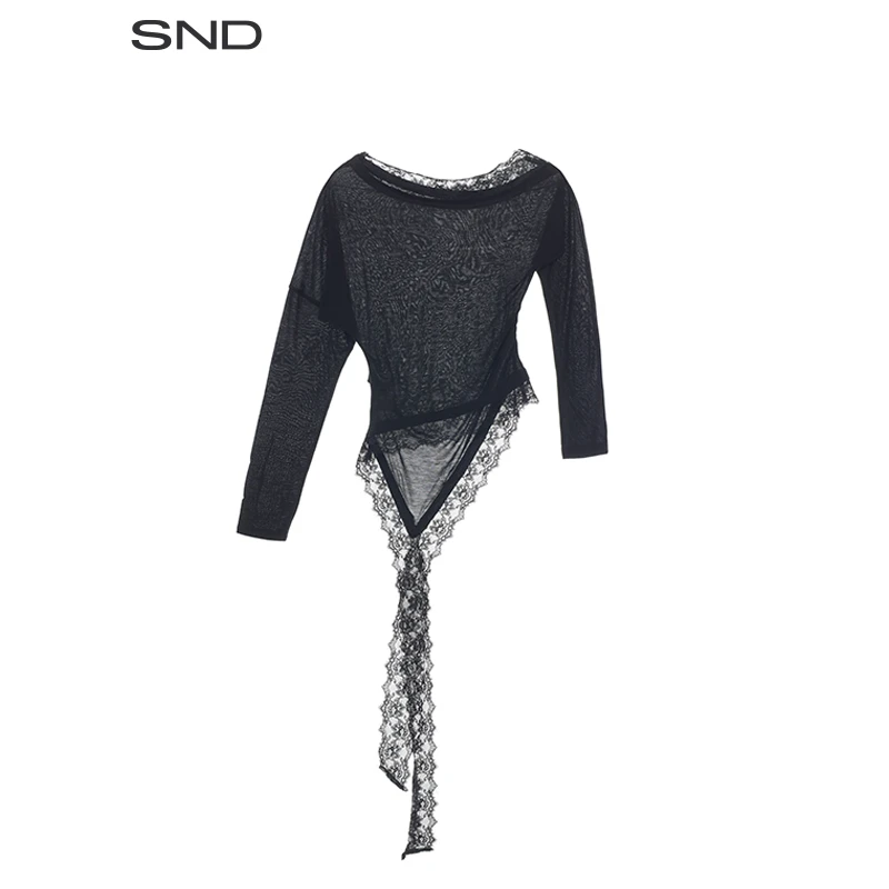 【CNLEEWEI 设计师品牌】SND SS25 不规则一字肩蕾丝拼接ZZ上衣
