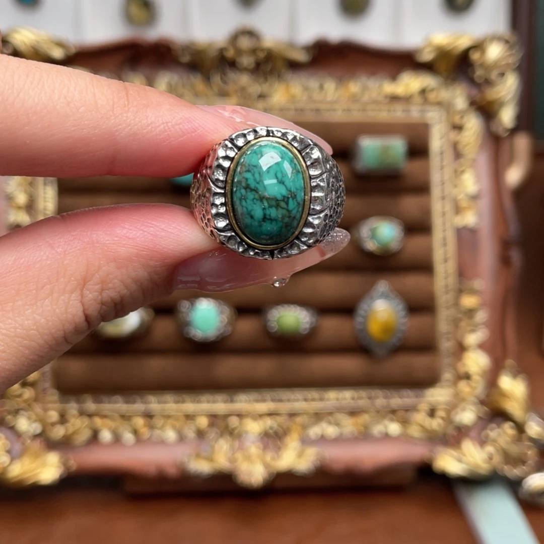 绿松石银S925镶嵌戒指