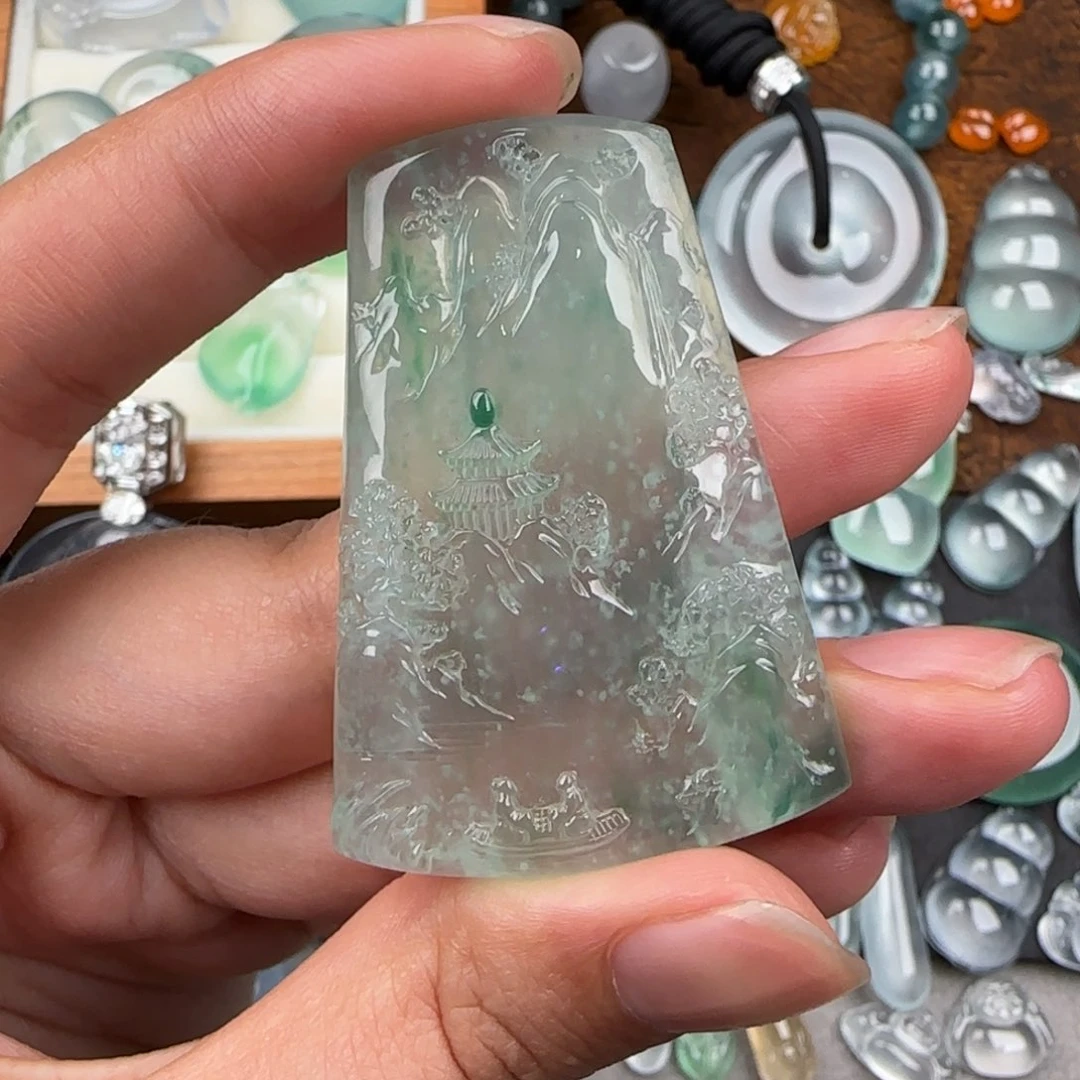 翡翠裸石志****杰山水牌