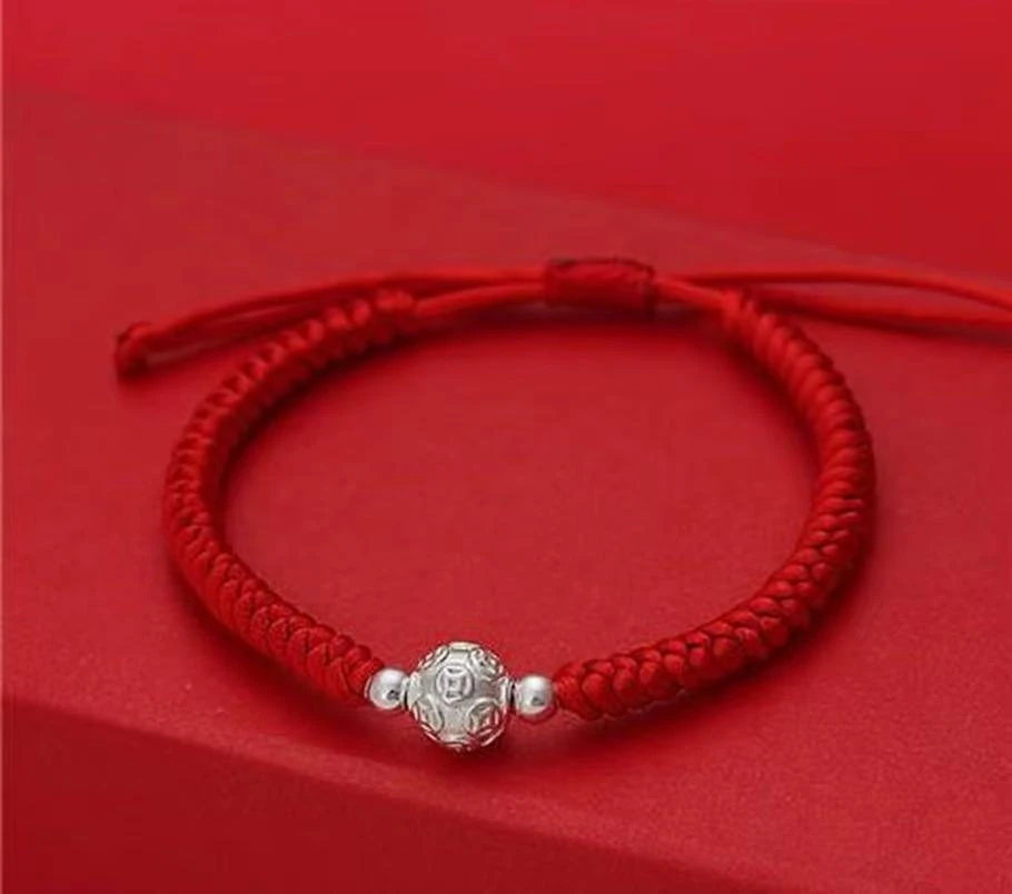 足银手链 足银手链纯银手饰闺蜜小众饰品编绳红色纯手工红绳编织