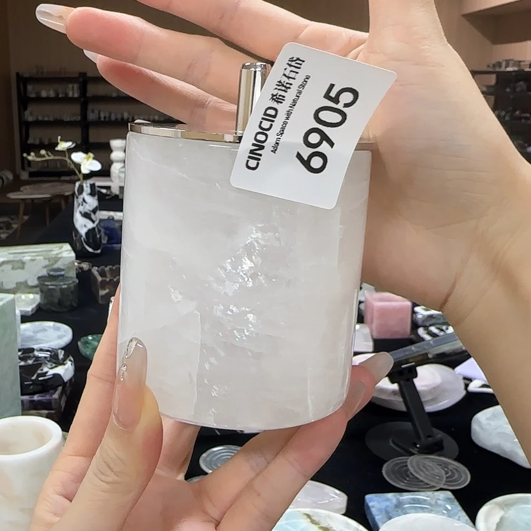 石材白水晶牙签罐6905