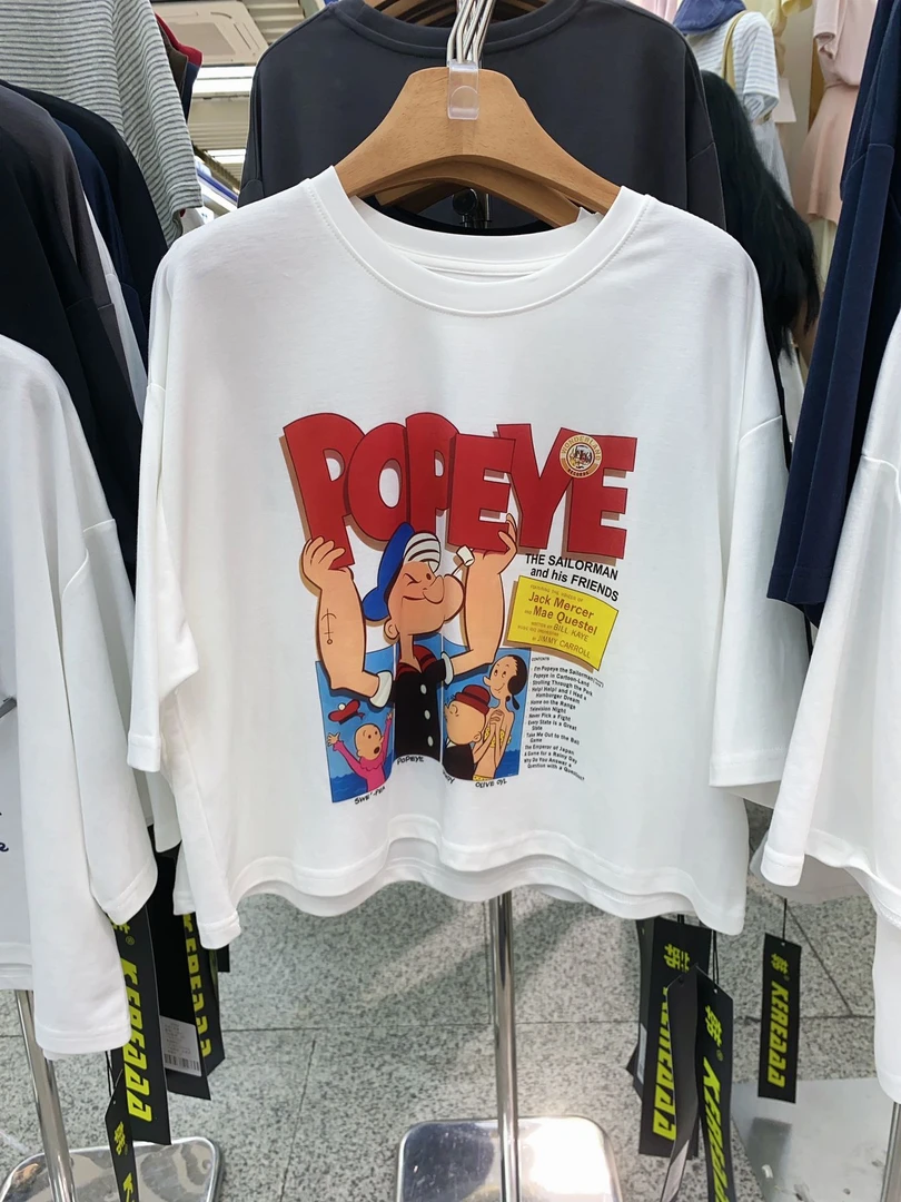 网红洋气衣服女短款T恤女夏季新款欧洲站短袖卡通时尚洋气上衣