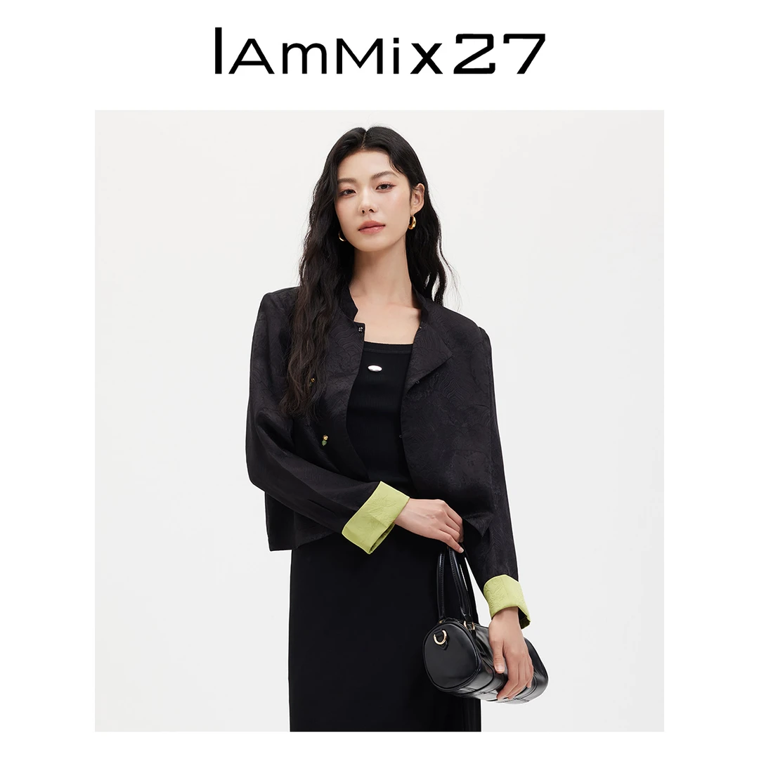Iammix27新中式立领外套女提花高级感国风盘扣上衣女M4C3391