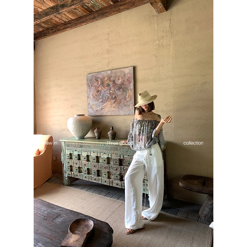 THREE GOOOD/三吉波西风印花小衫雪纺花色抽绳设计上衣Y725E04983