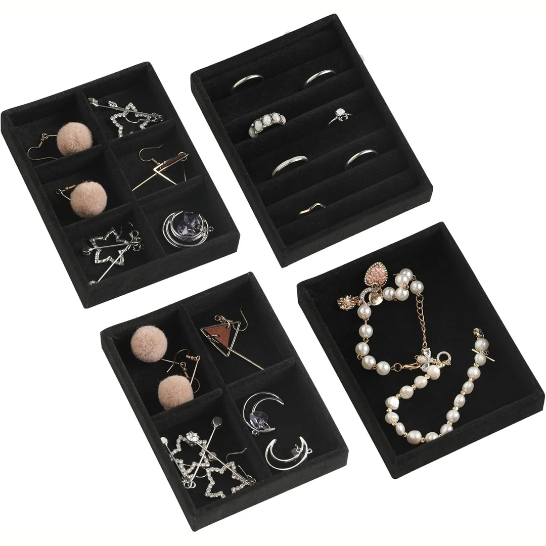 首饰盒/箱 小号黑色绒布托盘耳钉耳环戒指项链收纳托盘