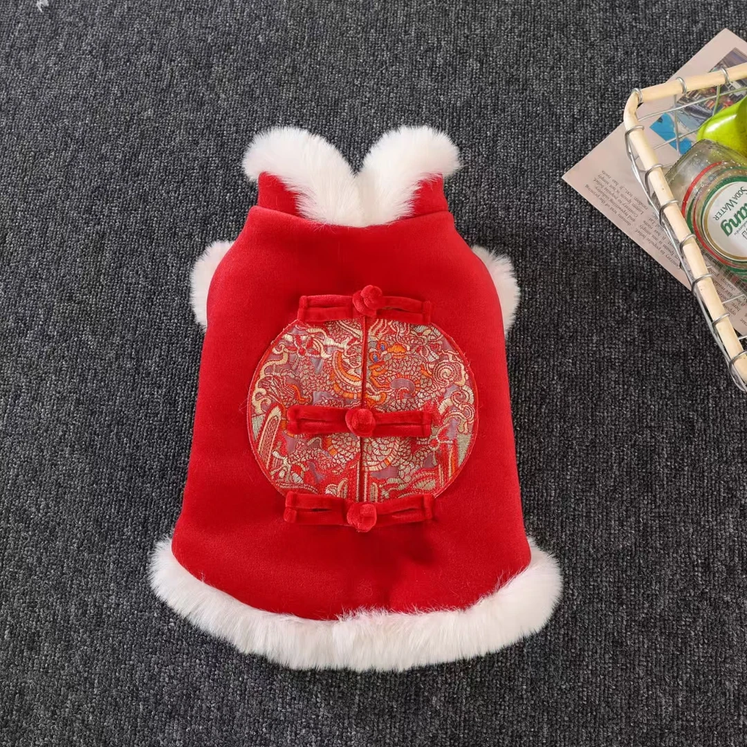 狗狗年服加绒拜年服加厚喜庆中国风复古棉服宠物猫咪两脚衣服T2