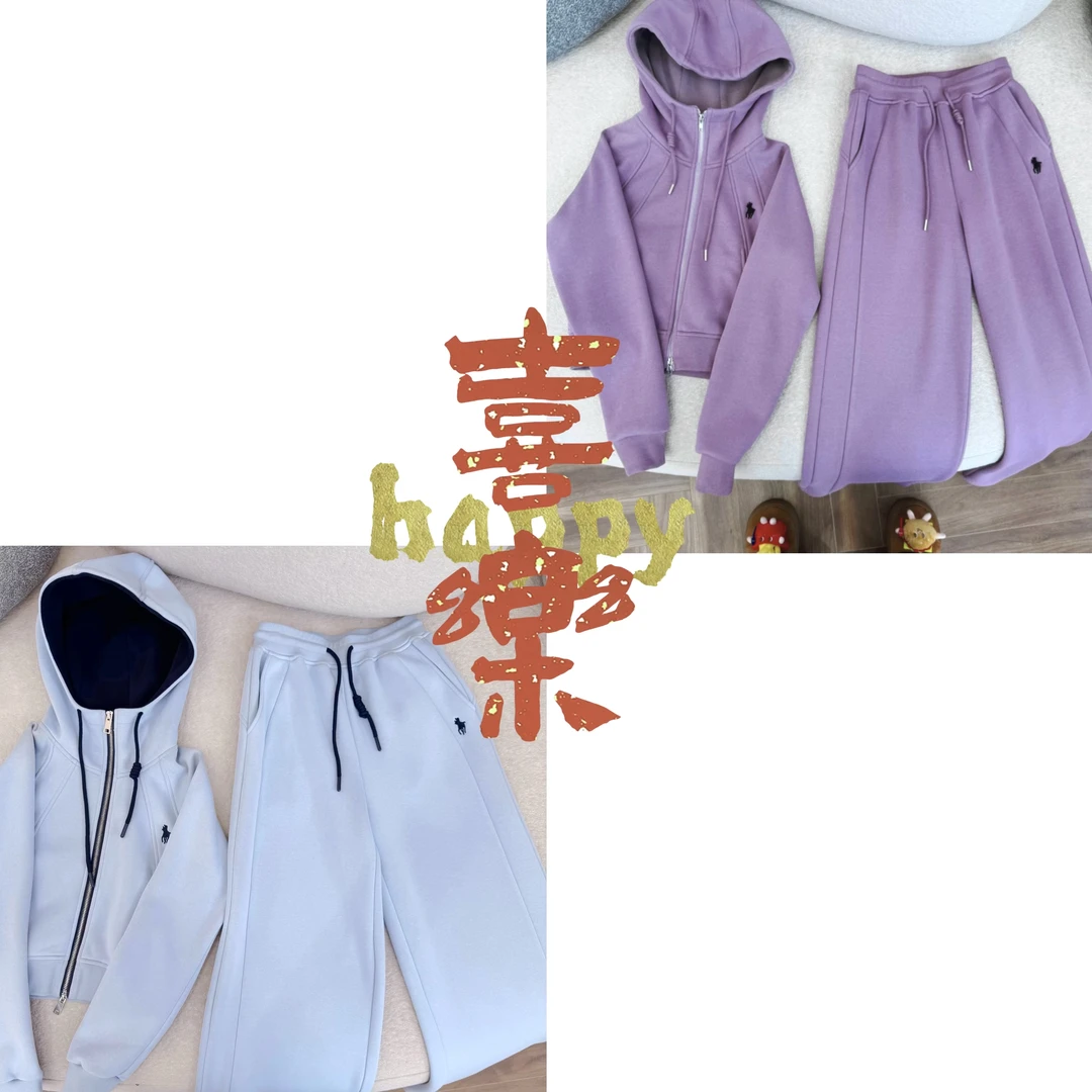 「天空之城」蓝紫运动休闲连帽轻奢时尚百搭设计师高定加绒秋冬套装