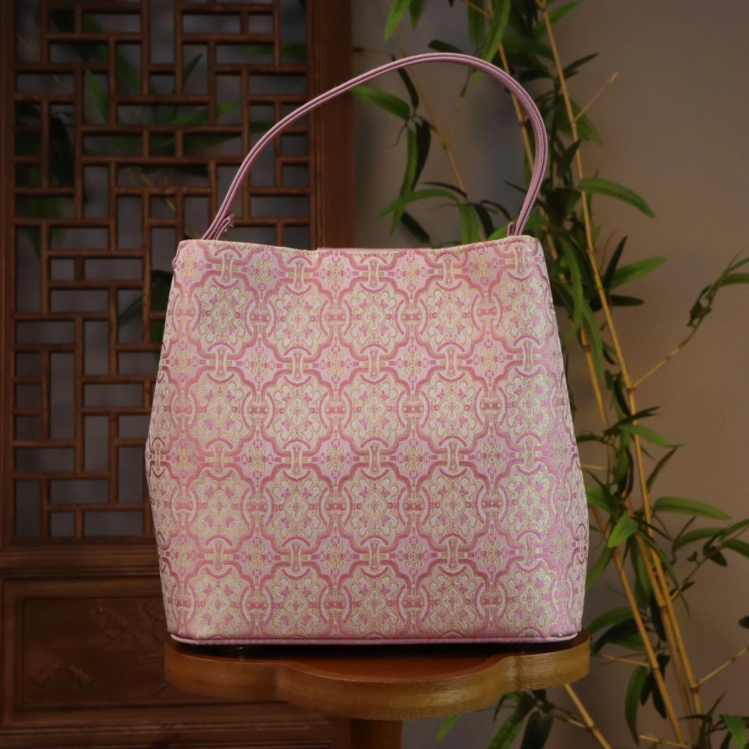 【粉定胜】非遗宋锦粉定胜纹方桶包-气质百搭时尚手提包手拎包