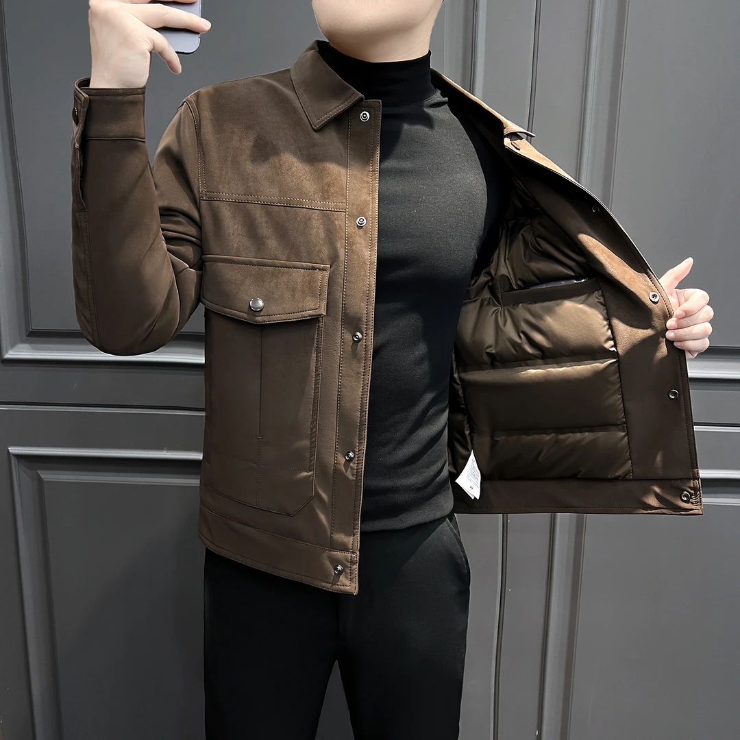 鹿皮绒夹克外套男冬季成熟痞帅高级感男装秋冬款保暖修身男士上衣