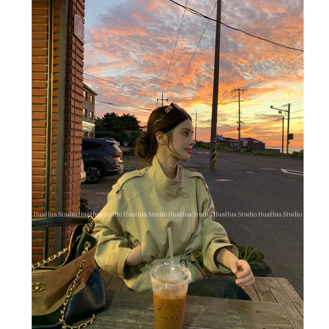 【花花】慢调巴黎~韩系简约短外套配腰带韩系短款风衣