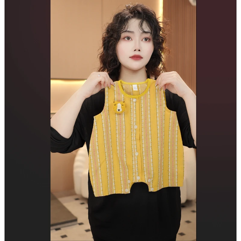 【奈欧专属】婴儿宝宝夏季卡通条纹A类哈衣爬服中性包屁衣爬服27008