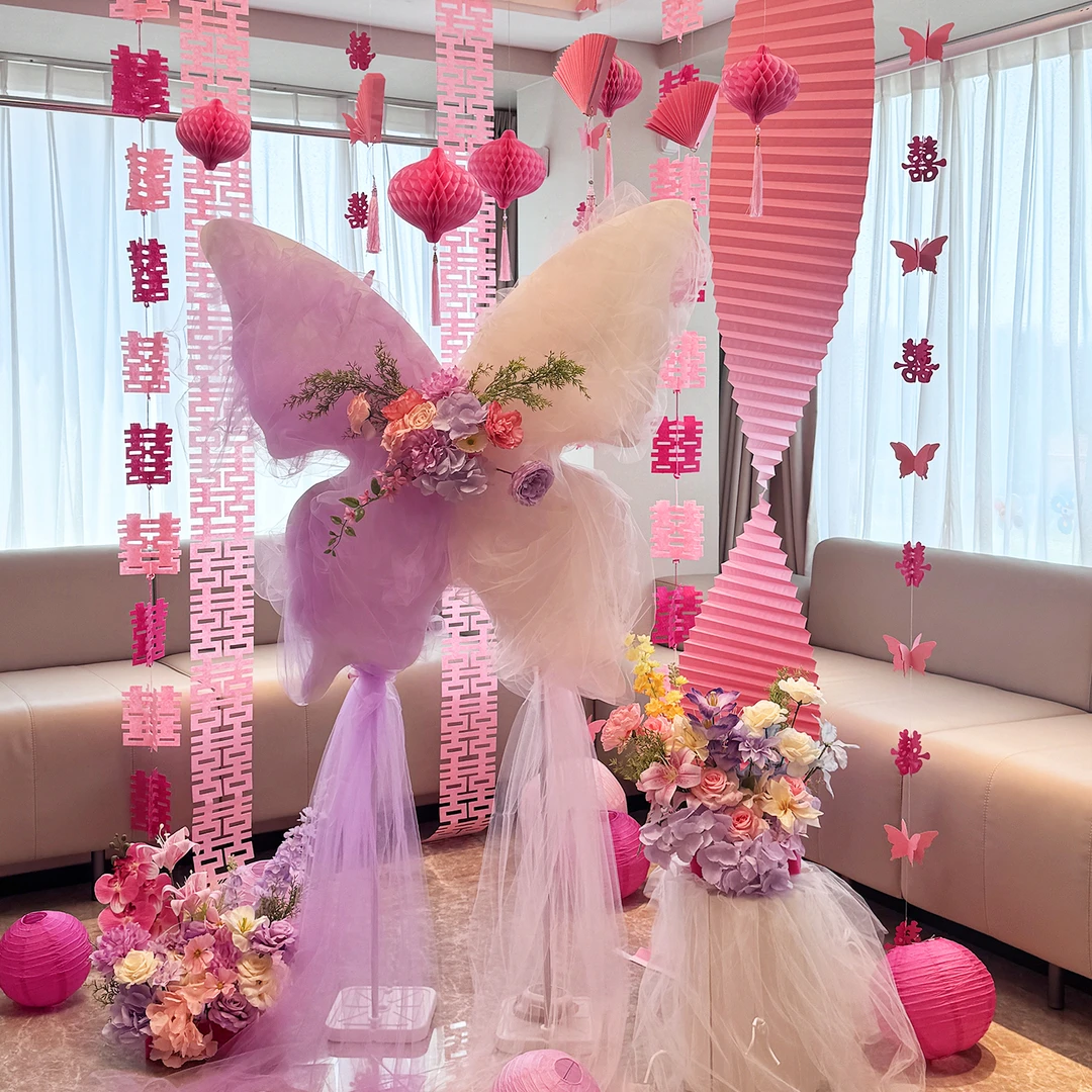 DIY婚礼仿真蝴蝶装饰浪漫结婚纱花婚房求婚场景布置梦幻晨袍挂饰