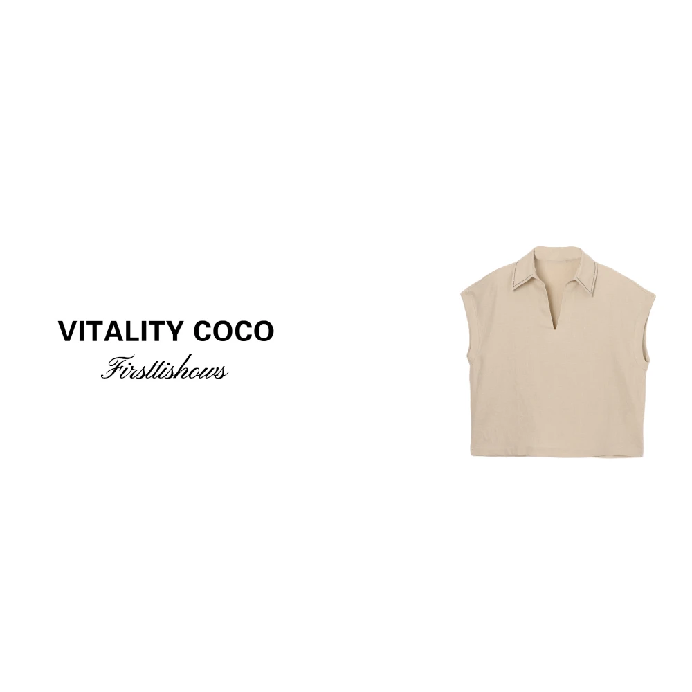 首秀首秀BC女士洋气衣服女小众亚麻背心短袖休闲短裤两件套1880