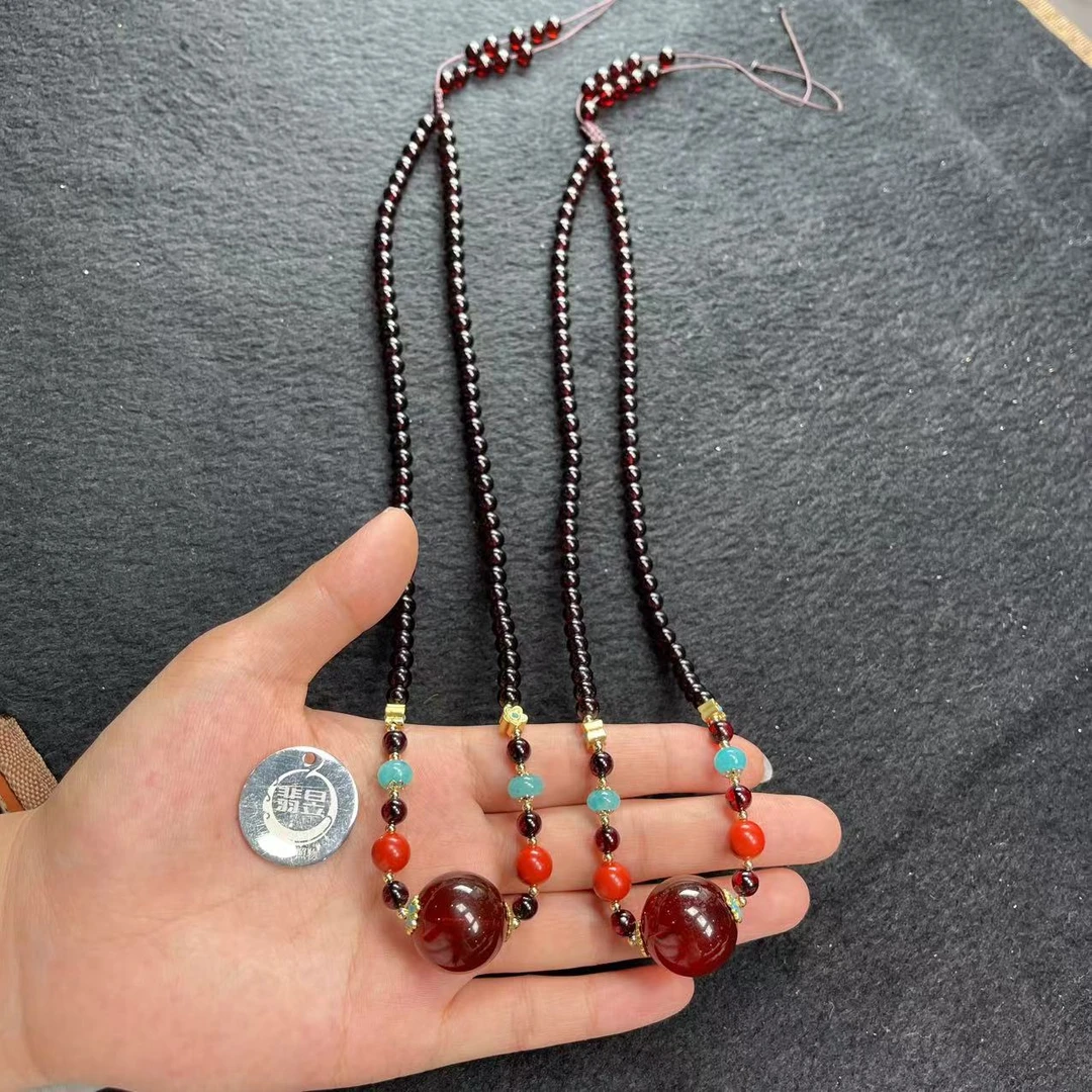 翡昱-N5-32926-琥珀圆珠珠链吊坠/约5+/约78颗/多样性发其一C