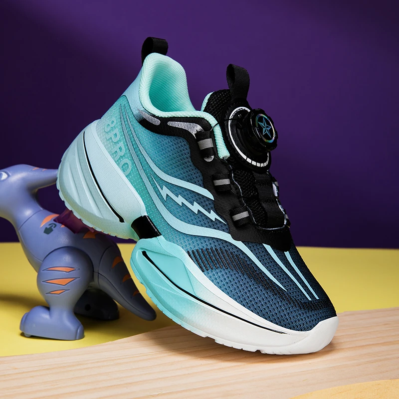 儿童运动鞋男女童秋冬新款渐变百搭轻便旋转扣休闲软底大童老爹鞋