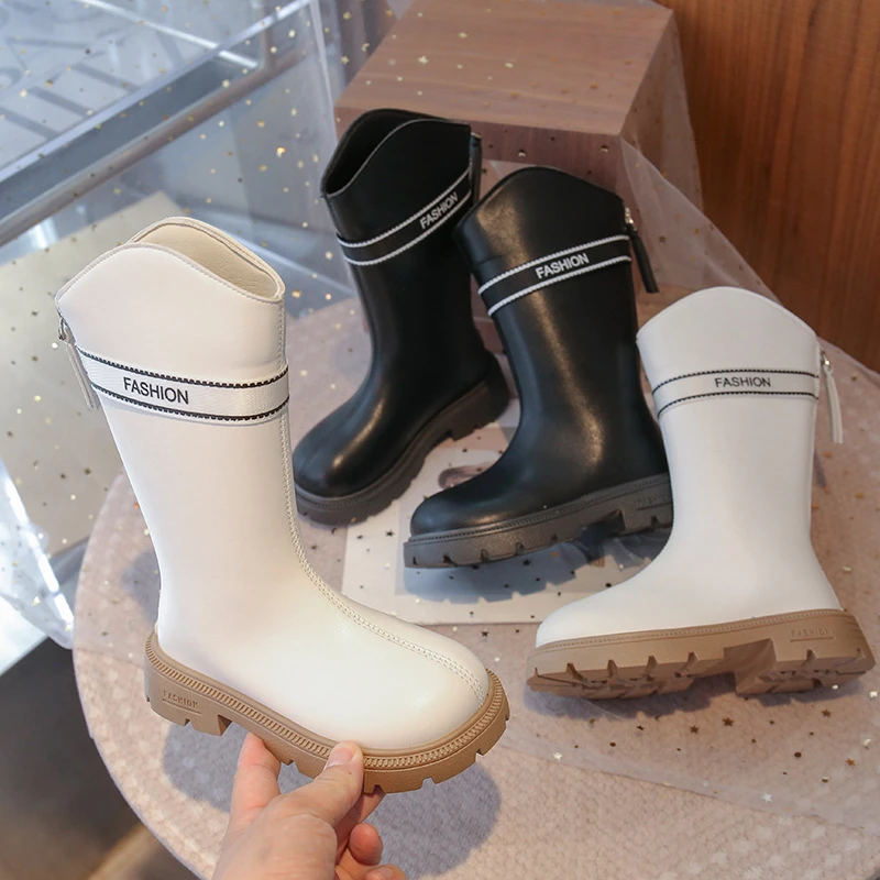 儿童靴子女童长筒公主靴秋冬新款时尚单鞋英伦皮靴软底高筒马丁靴