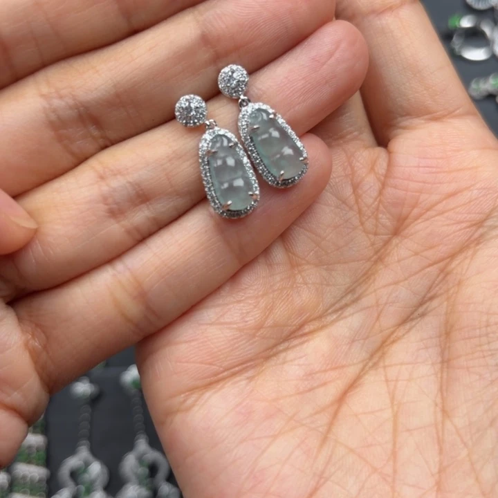 园***园翡翠银S925镶嵌耳饰