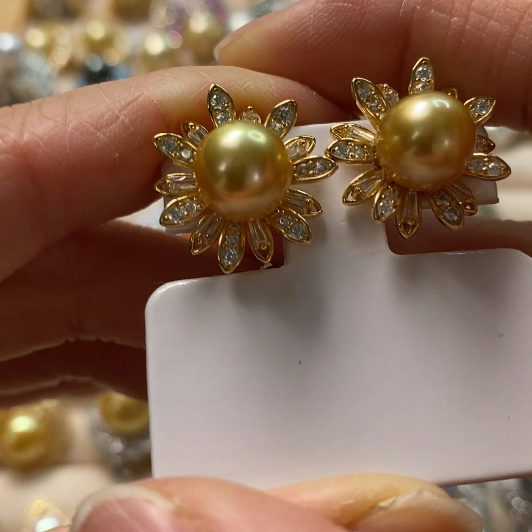 海水珍珠耳饰银S925镶嵌